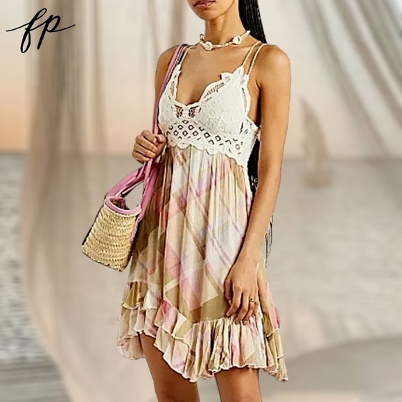 **SOLD** FREE PEOPLE Adella Sleeveless Printed Mini Slip Dress in Ivory NWT - Picture 5 of 16